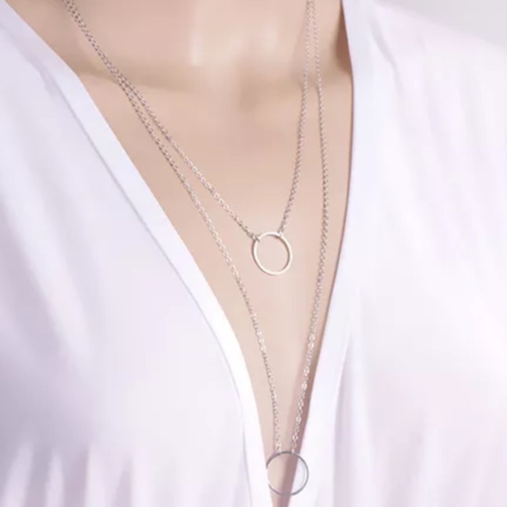 5 for $25 • Silver Double Circle Layered Necklace