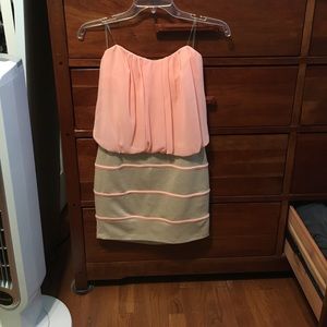 Pink and tan/cream strapless dress