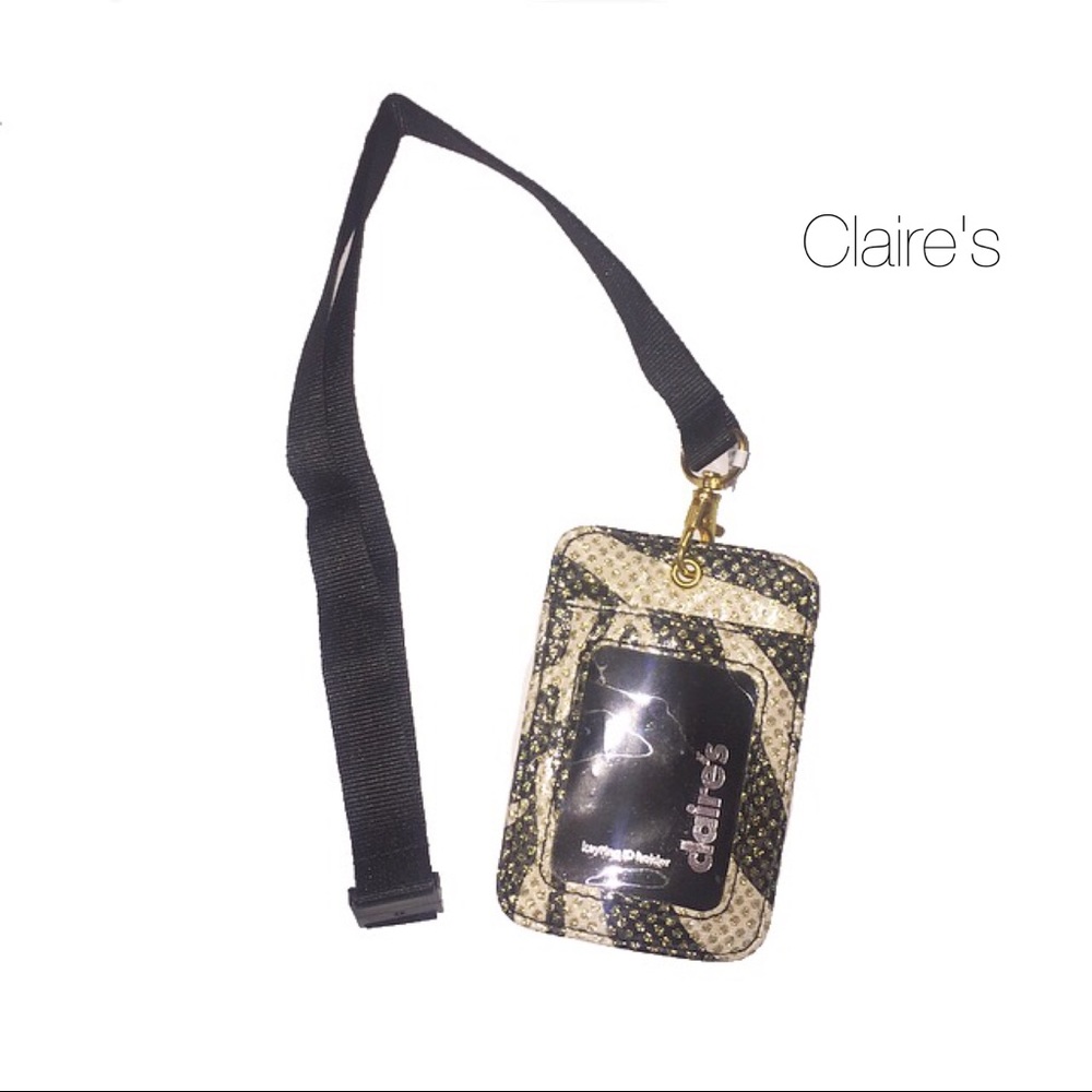 Claire's Cream Black Sparkle Zebra Badge Holder