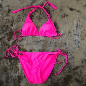 Hot pink two piece bathing suit