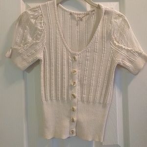 Anthropologie cream knit cardigan w/ lace sleeve