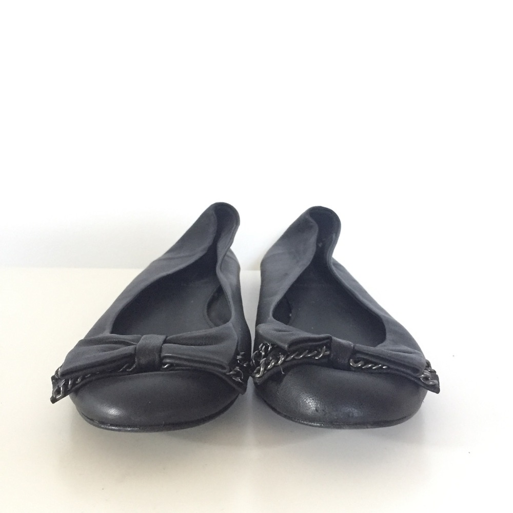 JCrew Leather Ballet Flats with Bow and Chains