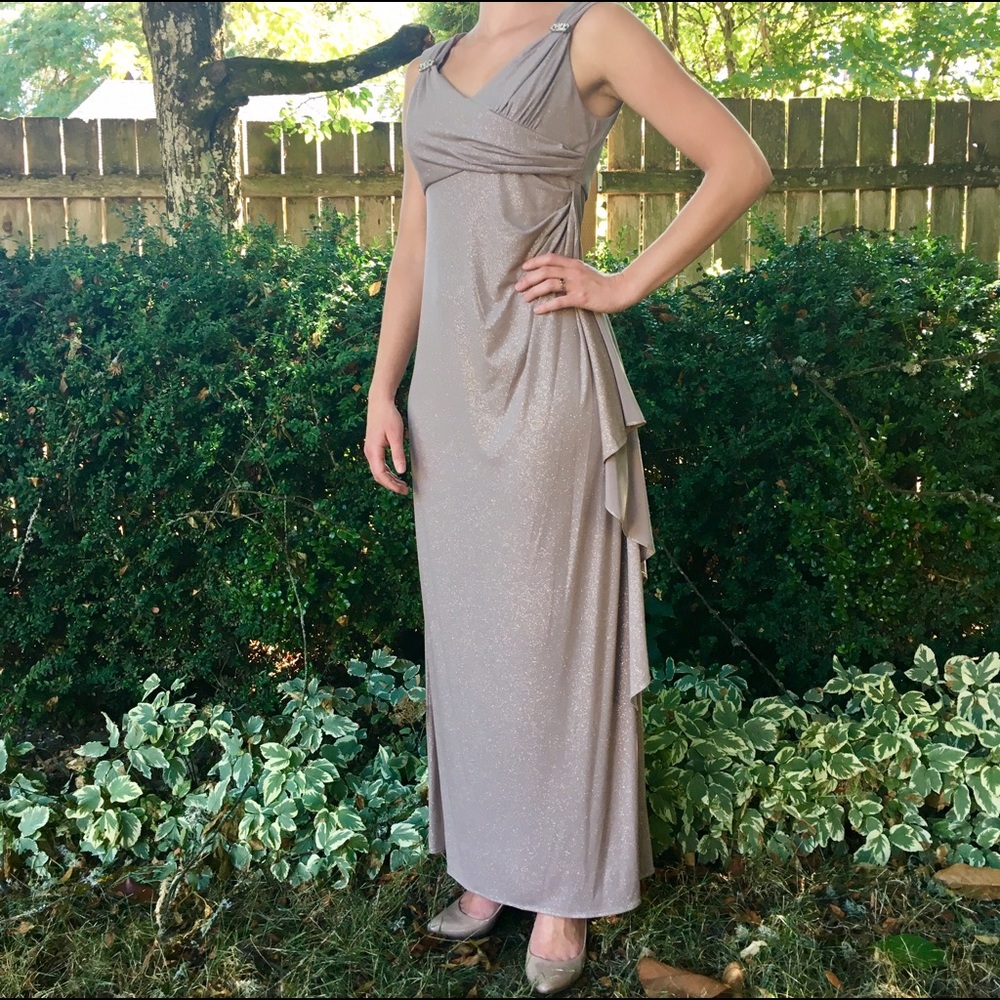 Flattering Formal Sparkling Taupe Dress