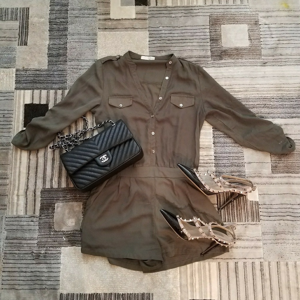 A'GACI Navy Green Romper