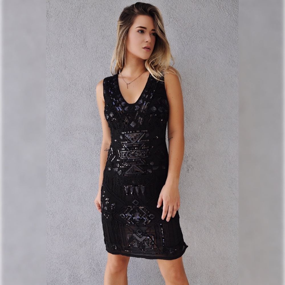 Black Sequins Chiffon Party Dress