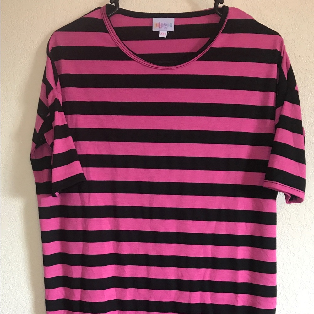 LuLaRoe XXS Irma Shirt Pink and Black Stripes