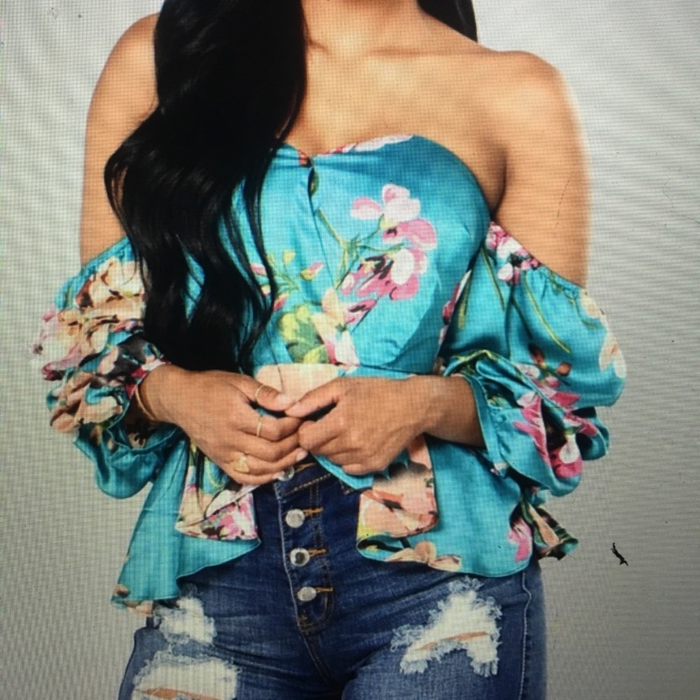 Blue floral off the shoulder top