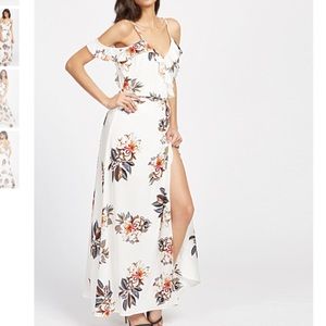 White floral ruffle Maxi