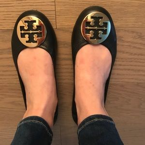 Tory Burch Mini Travel Black Leather Ballet Flats