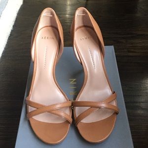 Aerin "Cocobay" leather open toe pumps heels