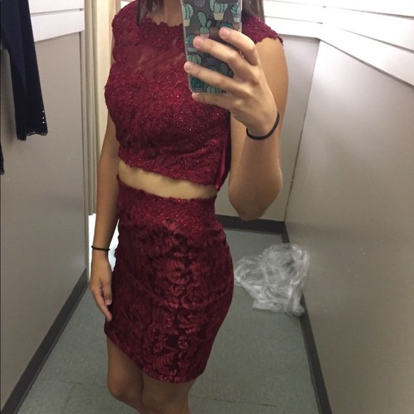Clarisse Burgundy Homecoming Dress - Picture 2 of 3