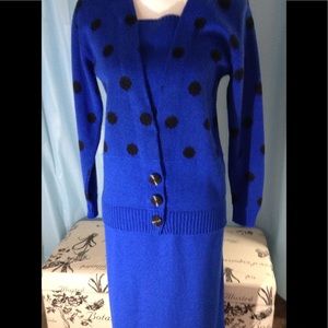 Vintage sweater & skirt set. Royal blue/black. 10