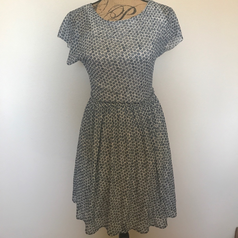 NWOT Anthropologie Blue and white polka dot dress