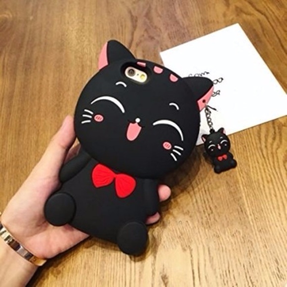 CLOSEOUT SALE! Lucky Kitty Soft Phone Case in blk - Picture 2 of 8