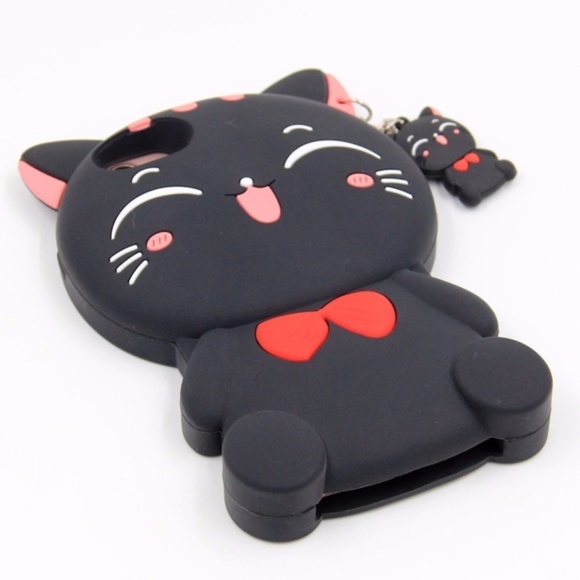 CLOSEOUT SALE! Lucky Kitty Soft Phone Case in blk - Picture 4 of 8