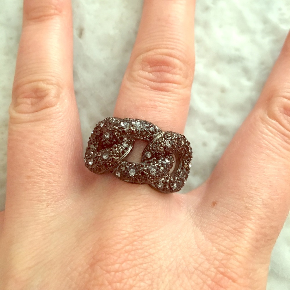 BCBG Metallic Braided Crystal Ring (Size 7)