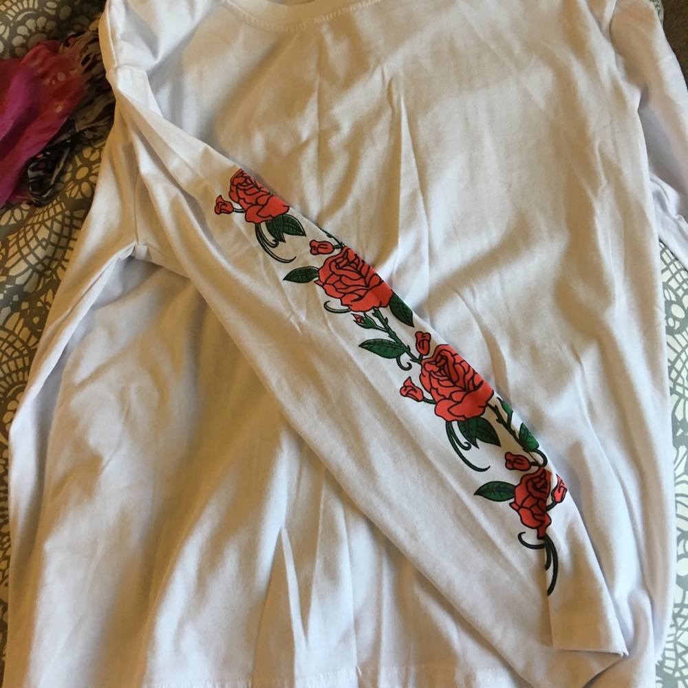 Long sleeve tee with rose embellishment