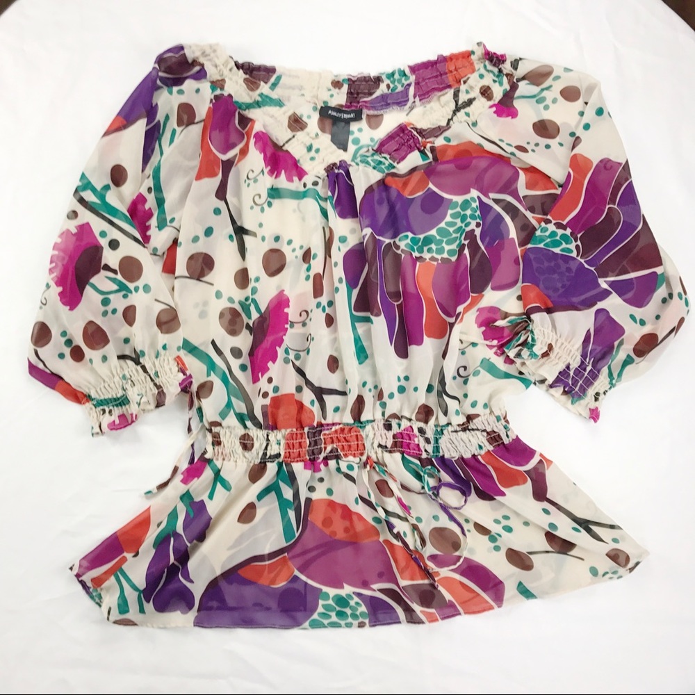 ASHLEY STEWART Multi-color Sheer Blouse