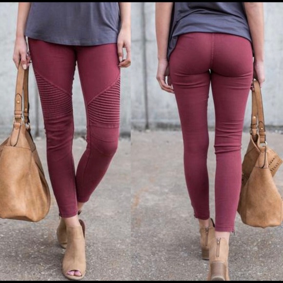 Burgundy stretch biker pant - Picture 2 of 2