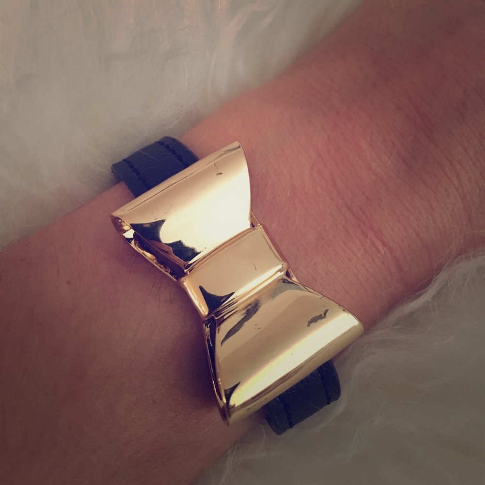 BCBGeneration Black Leather Bracelet w/ Gold Bow