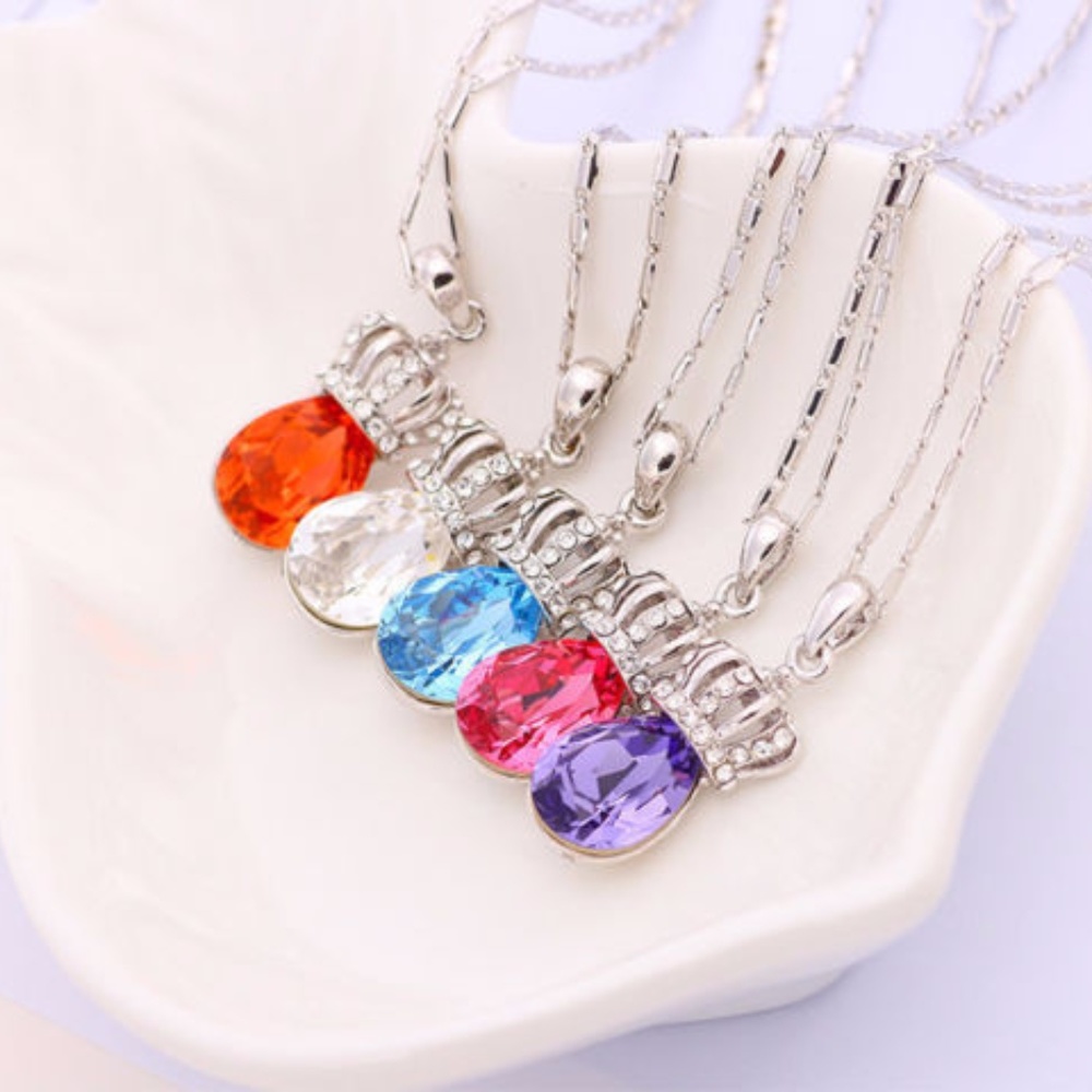 Purple Rhinestone Imperial Crown Necklace