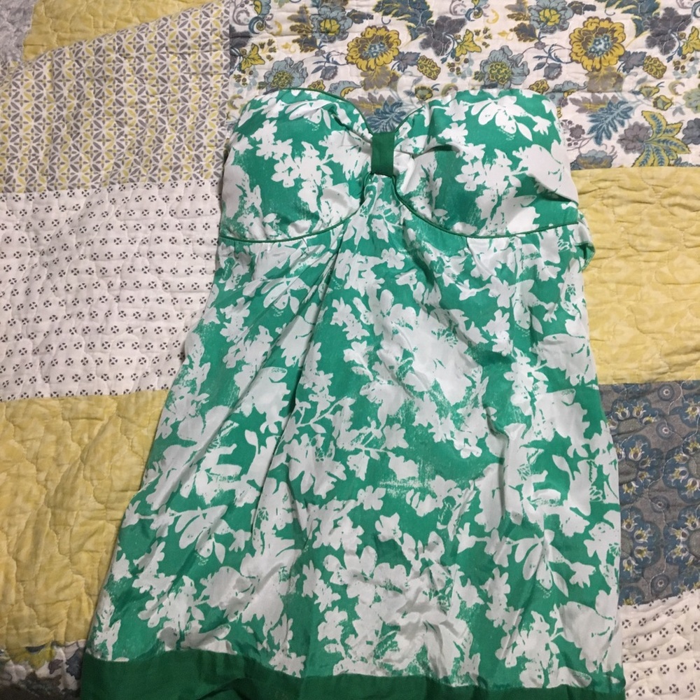 Guess green floral strapless too with tie back