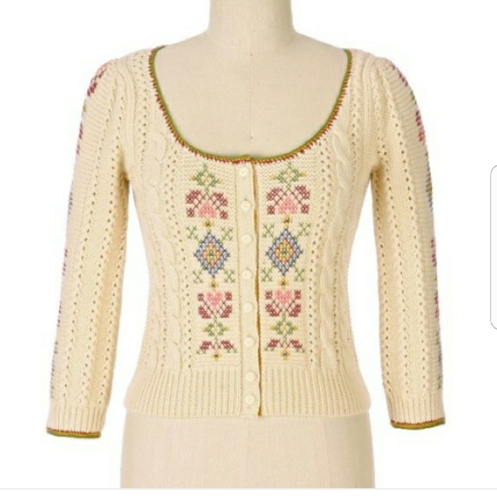 Anthropologie Guinivere Cross Stitch Sweater