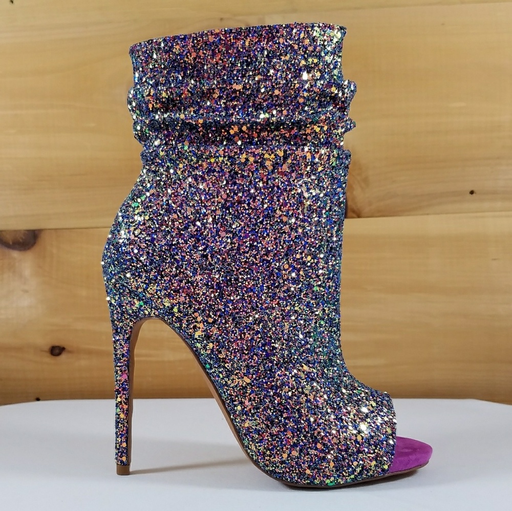 Violet multi glitter high heel ankle boots size 7