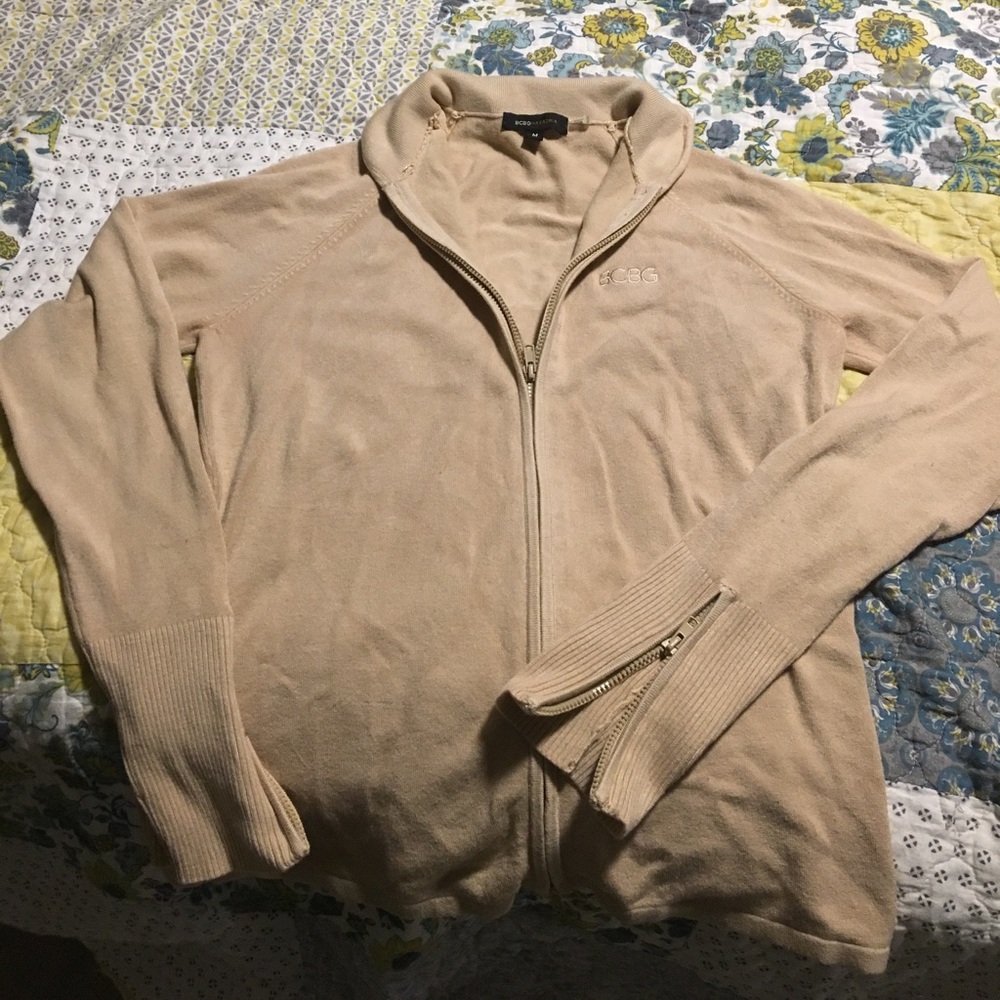 BCBG max azria cream colored zip sweater