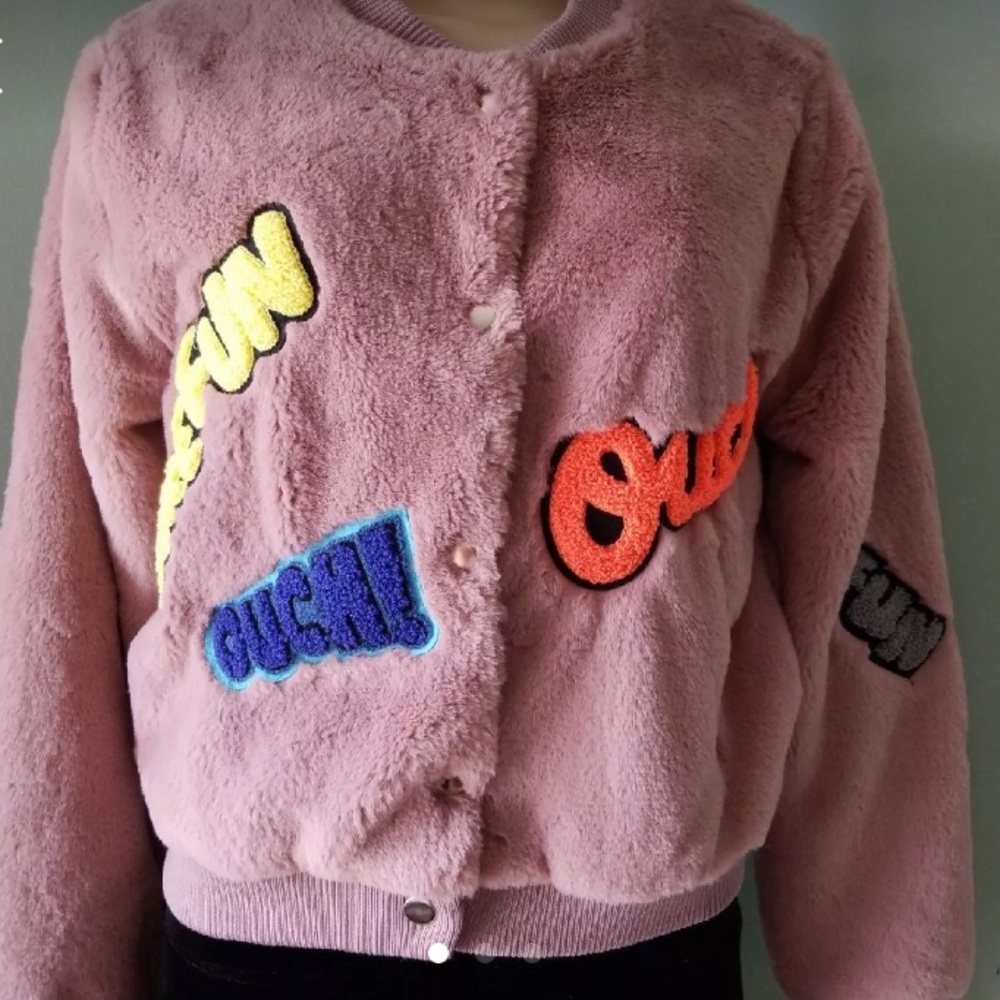 Sherpa bomber jacket with patches