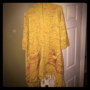 Yellow high low open sweater