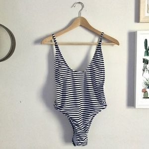 Black and White Striped Bathing Suit