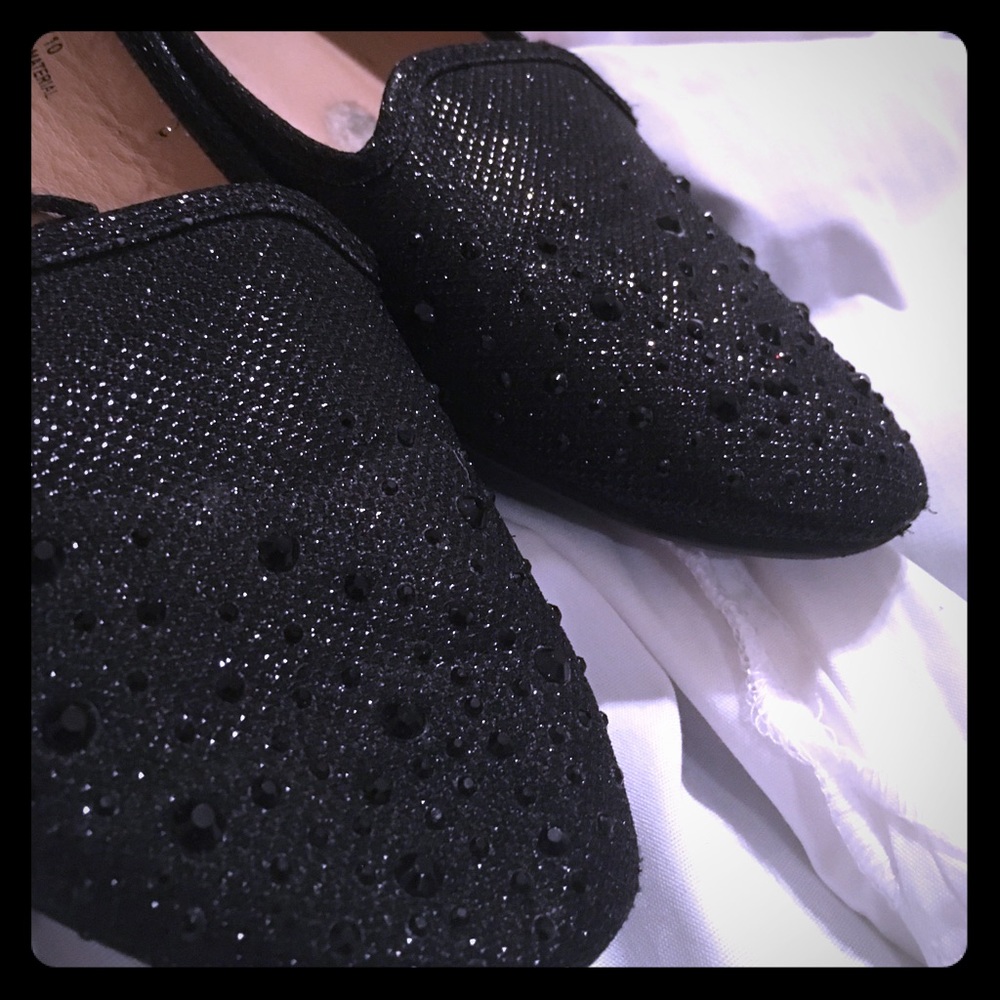Black sparkly moccasins
