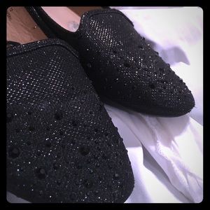 Black sparkly moccasins
