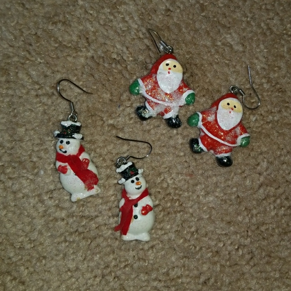 Santa and snowman earrings. Holiday pair!