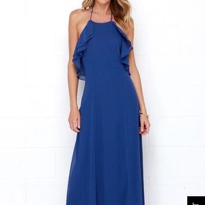 NWOT. Royal blue halter maxi dress