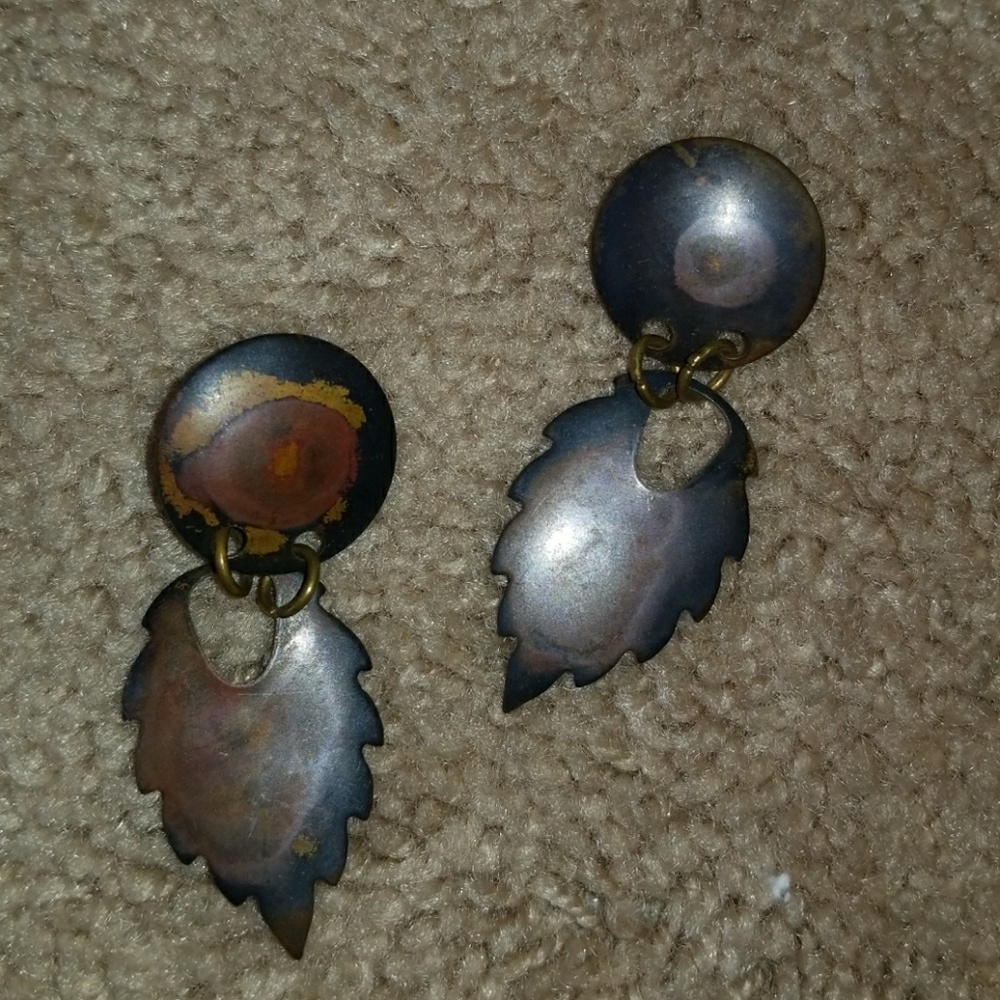Rusted and painted metal stud earrings