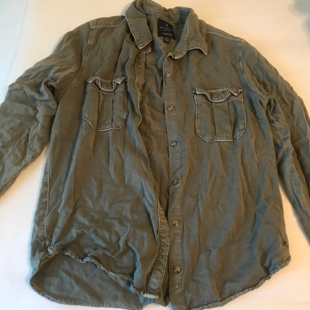 American Eagle Army Green Boyfriend Shirt