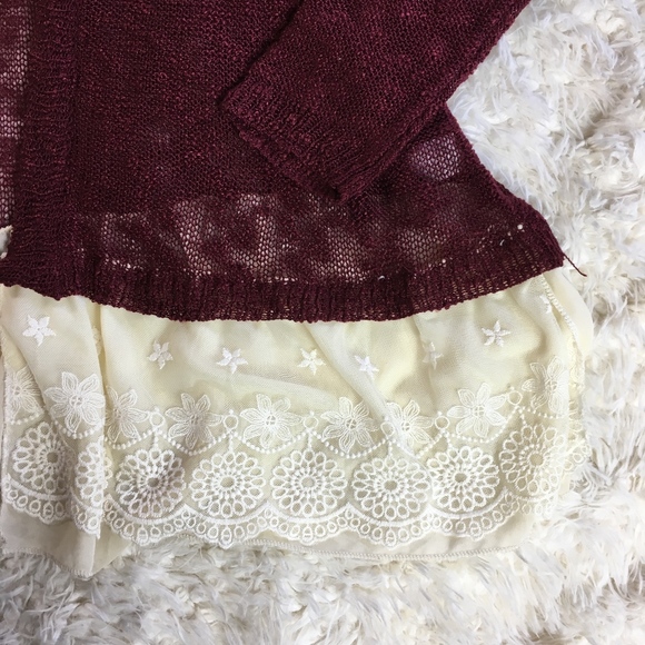 Umgee + Vintage Inspired Lace Cardigan in Wine - Picture 3 of 6