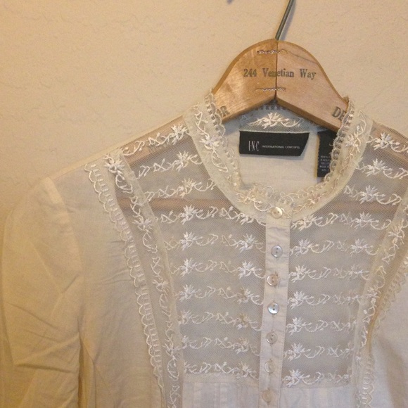 INC International Concepts Tops - 🌿INC Nude Lace Detailed Button Down Shirt🌿