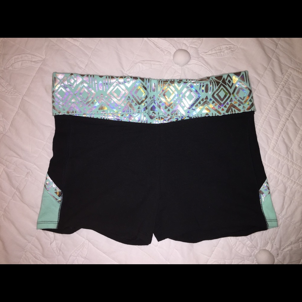 PINK Yoga Shorts Turquoise and Silver
