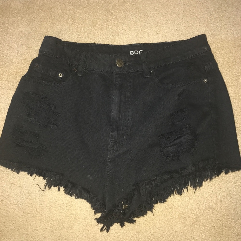 Super High Rise Cheeky Destroyed Black Shorts