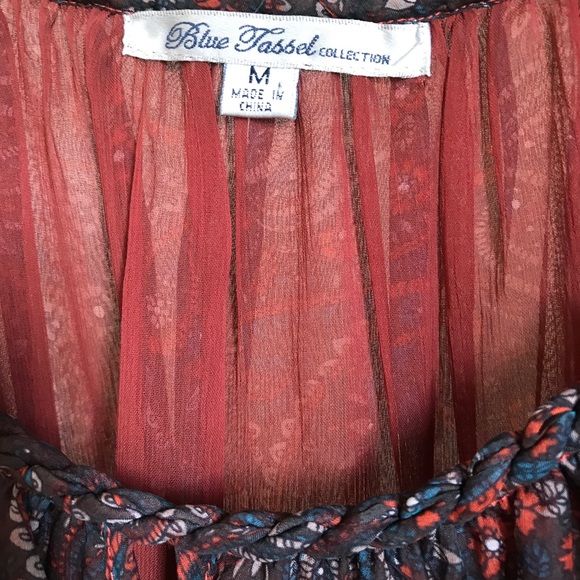 Blue Tassel (Anthro) floaty silk top, M - Picture 6 of 7