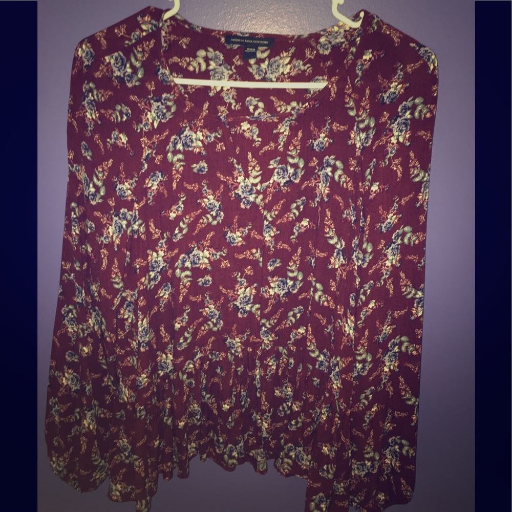 American Eagle Plum Floral Blouse