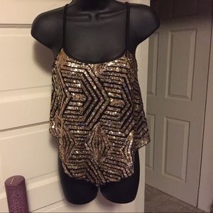 Women's size M top gold sequin crop sexy