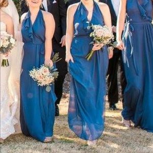 Nouvelle amsale indigo halter bridesmaids dress