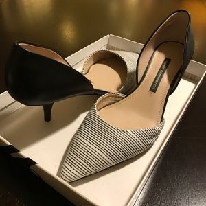 Black and white kitten heels