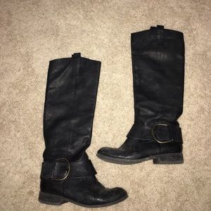 Tall black pleather boots