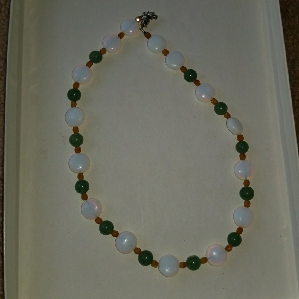 White, green, gold necklace