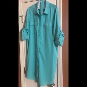 NWT. Calvin Klein aqua shirt dress w/ belt, XL.